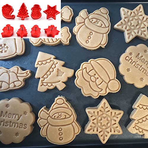 Christmas Cookie Cutter Set, 4 Pack Holiday Cookie Molds, Christmas Cookie Cutters for Baking - 3D Cookie Cake Plunger Cutter Baking Mold