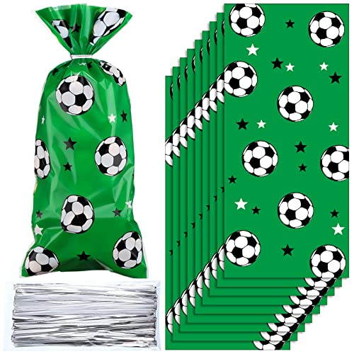 Blulu 100 Pcs Soccer Treat Gift Bags with Ties, Sport Goodie Bags, Green - color: green
