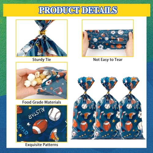 100 Pcs Sport Party Treat Bags Football Cellophane Bags Basketball Candy Bags with Gold Twist Ties Football Goodie Bags Gift Bags Party Favors Bags for Birthday Soccer Party Supplies Decorations - color: Sport Party