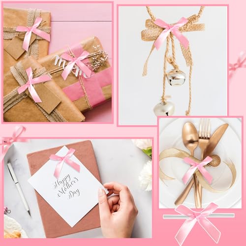 200 Pack Pink Bows Mini Satin Ribbon Twist Tie Bows for DIY Gift Wrap Decoration, Package Decorating Ribbon Bow, Bowknot for Treat Bags, Gift Bags - size: 100 Count (Pack of 2)