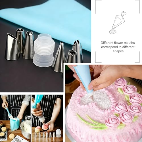 21pcs Cake Decorating Kit – Reusable Silicone Bags & 16 Piping Tips Set-BLUE