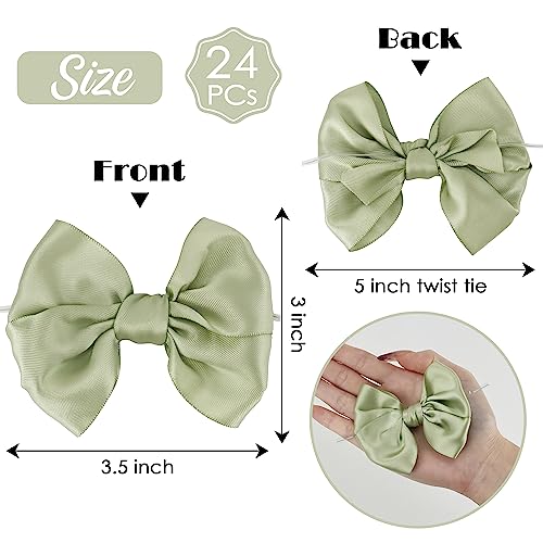 AIMUDI Sage Green Satin Ribbon Twist Tie Bows for Treat Bags - 3.5" Premade Bows for Crafts, Wedding Decor, Cake Pops, Candy Apples, Bridal & Baby Showers - 24 Counts - color: Sage Green