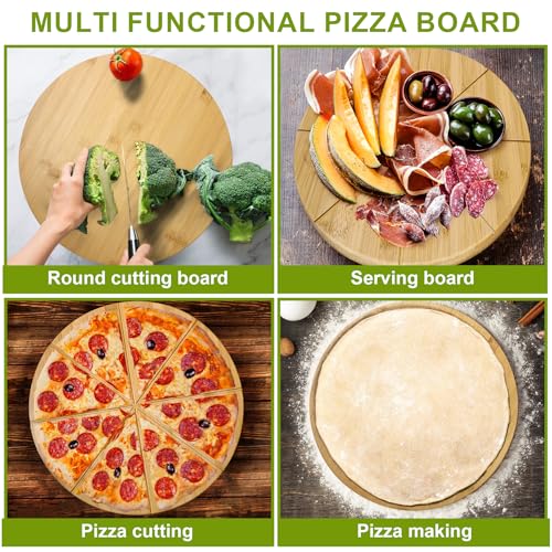 12inch Pizza Cutting Board Round Bamboo Wood Prep Platter Plate Tray - style: 12"
