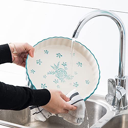 Wisenvoy Pie Pan Tart Pan Quiche Ceramic Pie Dish Pie Plate Tart Pans 9 inch Deep Dish Pie Pan Quiche Pan - color: Turquoise