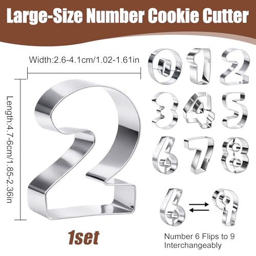 9PCS 0-9 Number Cookie Cutters Set, Stainless Steel Metal Birthday Numbers Cutters for Cake Topper, Baking Decorating, Fondant, Digit Cookie Cutters, Baking Tool for Homemade Biscuits, Cookie, Dough