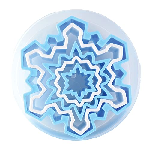 R&M Snowflake Plastic Biscuit & Cookie Cutters 5-Piece Set - Blue & White Nesting Snowflake Cutters 1.375" to 4.25" for Christmas & Winter Baking - style: Snowflake