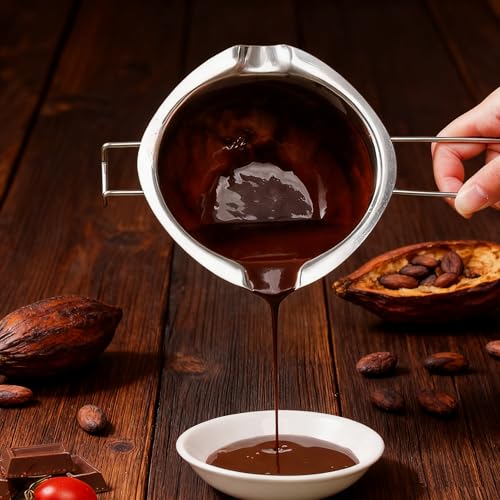 Double Boiler Pot SUS304 Stainless Steel Melting Bowl, 400ML/13oz for Chocolate Candy Cheese Butter Wax Soap Making, with 8inch Long Handle Spoon