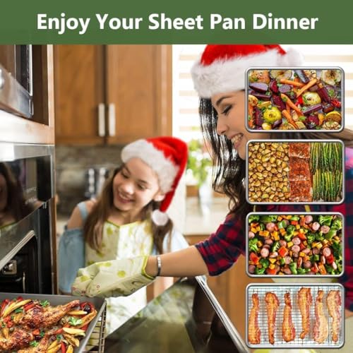Half Baking Sheet Pan Cooling Rack Set, Stainless Steel 2 Pans + 2 Racks - size: 18" X 12" X 1"