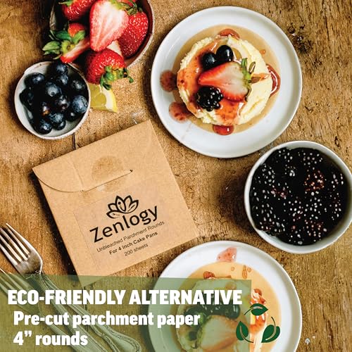 Zenlogy 4-Inch Parchment Paper Rounds, 200 Sheets, Unbleached, Pre-Cut - size: 4" rounds - 200 sheets