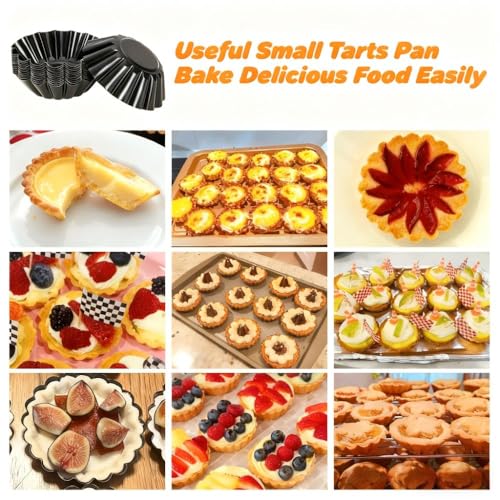 12-Pack 3 Inch Nonstick Mini Tart Pans Fluted Side for Pies Pan Round Deep Quiche Mold Heavy Duty Carbon Steel Baking Cupcake Egg Tarts Mousse Cakes Fruit and Desserts Molds for Oven