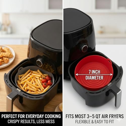 Reusable Silicone Air Fryer Liners 2 Pack, 7 & 8 Inch Nonstick Basket