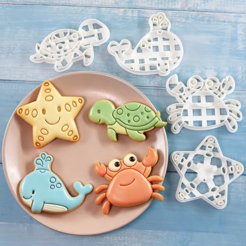 4Pcs Under the Sea Animals Cookie Cutters for Fondant and Cookies - color: Ocean