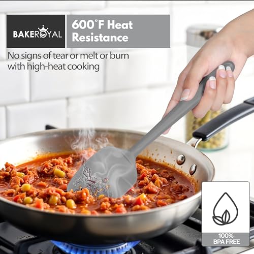 BakeRoyal Silicone Spatula Set, 600°F Heat Resistant, 4 Piece BPA-Free Food Grade Silicone Kitchen Utensils Set for Baking, Cooking & Mixing, Non Stick Silicone Cooking Utensils Set - Gray - color: Gray