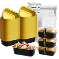 mini loaf pans with lids and spoons 50 Pack,5.5 oz Rectangle mini individual cake tins Disposable Small Aluminum Foil Baking pans (50, Black) - color: Black