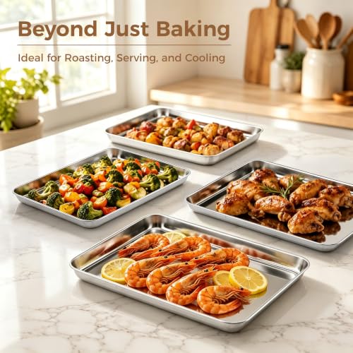 E-far Stainless Steel Baking Sheet 4 Pack, 9"x13" Cookie Sheets for Baking - size: 12.4"x9.7"