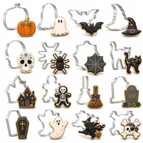 Halloween Cookie Cutters Set 16 Pieces Halloween Biscuit Cutters Shapes - style: style4