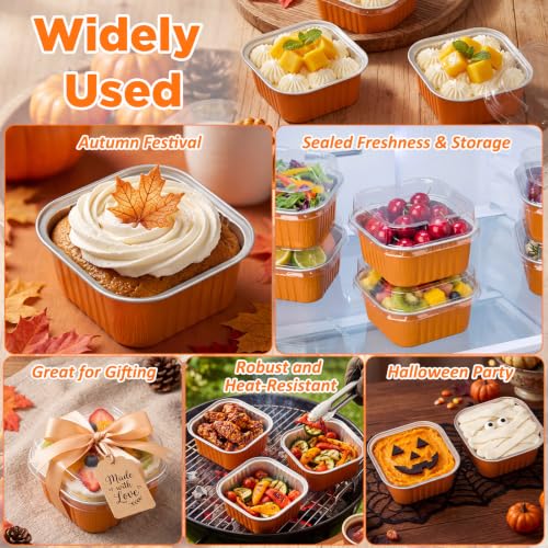 Skylety 100 Pcs 5oz Mini Square Cake Pans with Lids, Orange - color: Orange