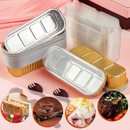 60Pcs Aluminum Min Foil Bakingi Loaf Pans with Lids and Spoons - style: LoafPans-60pcs