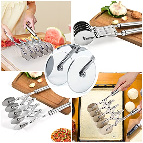 Juome 5 Wheel Pastry Cutter Stainless Pizza Slicer Multi-Round Dough Cutter - color: 5 wheel Pastry Cutter