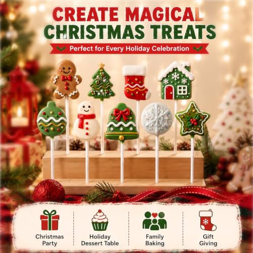 10 Pcs Christmas Cake Pop Molds Set with 100 Sticks - style: Christmas Style