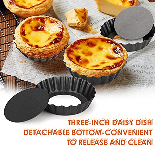 6 pcs Egg Tart Molds, 3" Mini Tart Pans Removable Bottom, Cupcake Cake Muffin Mold Tin Pan Baking Tool, Reusable Quiche Bakeware Carbon Steel for Pies, Quiche Bakeware, Cheese Cakes, Desserts - size: 3-inch Set of 6 Black