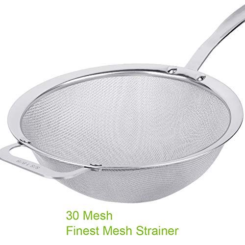 9" Large Fine Mesh Strainer, Stainless Steel 18/8 Extra Fine Mesh Quinoa Sieve, with Solid Sturdy Handle, Flour Filter with Wider Hook - size: 1 Pc. - 9"