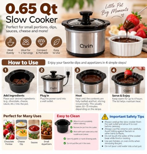 0.65 qt slow cooker warmer, fondue pot set,chocolate melting pot