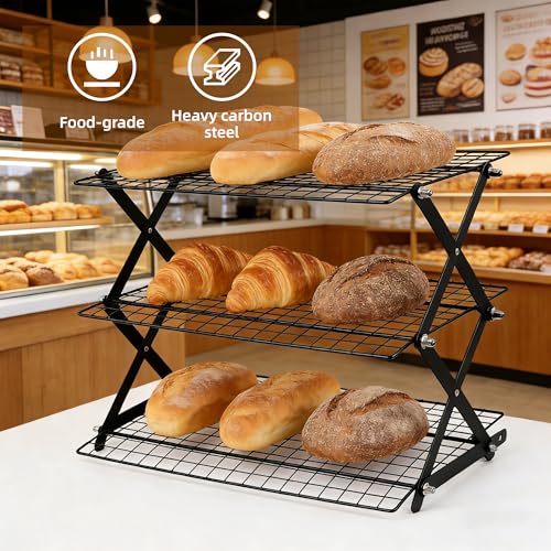 3 Tier Collapsible Cooling Rack Sourdough Cooling Rack 17"x10" - color: Black, size: 3-Tier