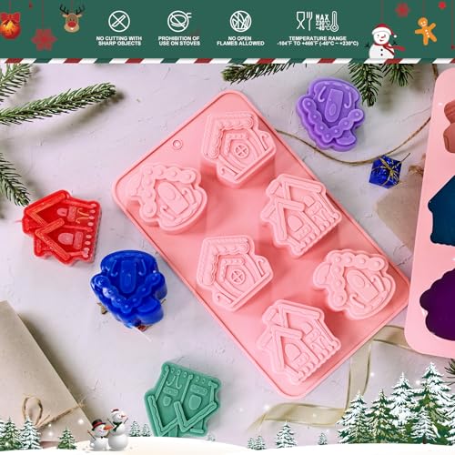 Christmas House Soap Molds, 2 Pack Gingerbread House Silicone Mold - color: Christmas House