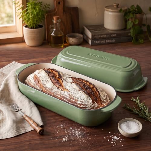 EDGING CASTING Enameled Cast Iron Loaf Pan with Lid, Bread pan, Dutch Oven Bread pan for Homemade Sourdough Bread Baking, 12.5x5.5 inch, 5qt, Pistachio Green - color: Pistachio Green