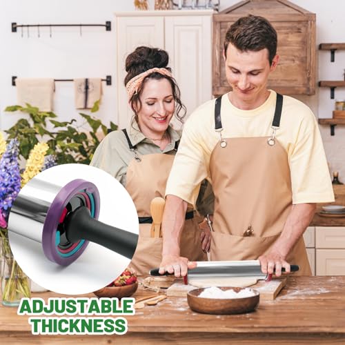 Rolling Pins Stainless Steel Silicone Baking Pastry Mat Set 19 Inch - color: Red