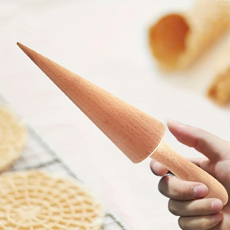 1pc, Pizzelle Roller Krumkake Cone Maker Wood Ice Cream Cone Mold DIY Cooking Kitchen Tool For Waffle Cake Egg Cone Croissant Making Kitchen Utensils Gadgets