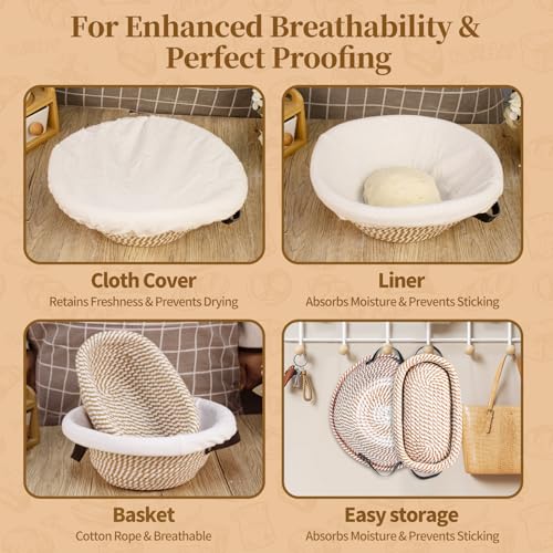 Sourdough Starter Kit with Round & Oval Banneton Bread Proofing Basket Set