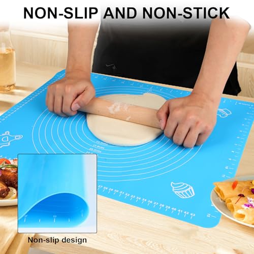 LIMNUO Silicone Baking Mat, Extra Thick Large Non Stick Pastry Mat Sheet for Dough Pie Crust Rolling Mats (Blue, XL-18''(W)*25''(L)) - color: Blue, size: XL-18''(W)*25''(L)