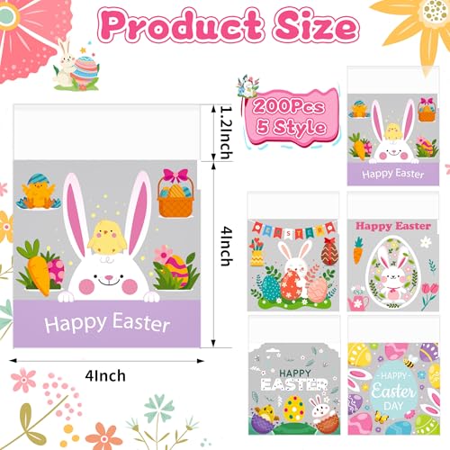 Soarvita 200PCS Easter Self Sealing Cookie Bags: 4x4 Inch Clear Cellophane Treat Bags with Happy Easter Bunny Designs for Candy Goodie Gifts Packaging, Ideal for Classroom Exchange, Party Favors - color: Easter 200pcs