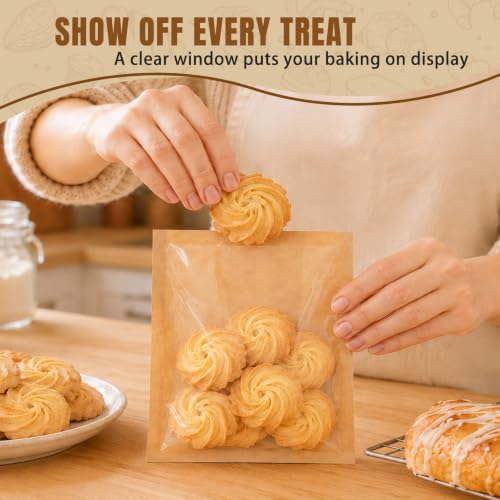 100 Pack Cookie Bags with Window, 5.7 x 6.5 In Heat Sealable Cookie Sleeves - size: 5.7 x 6.5 inch