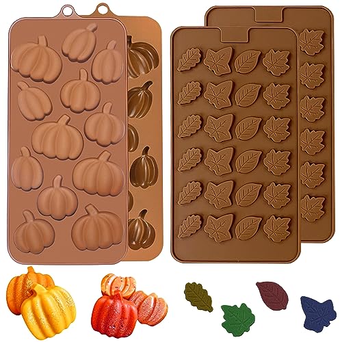 Fall Chocolate Molds 4 Pieces Silicone Pumpkin Candy Mold Maple Leaf Shaped Fondant Molds for Thanksgiving Halloween Autumn Harvest Cupcake Cake Topper Decoration - size: Fall Pumpkin & Maple Leaf
