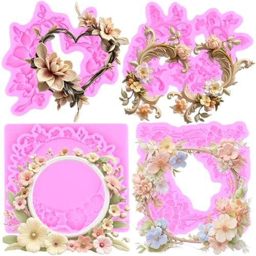 Wreath Silicone Mold Flower Garland Fondant Molds Set Of 4
