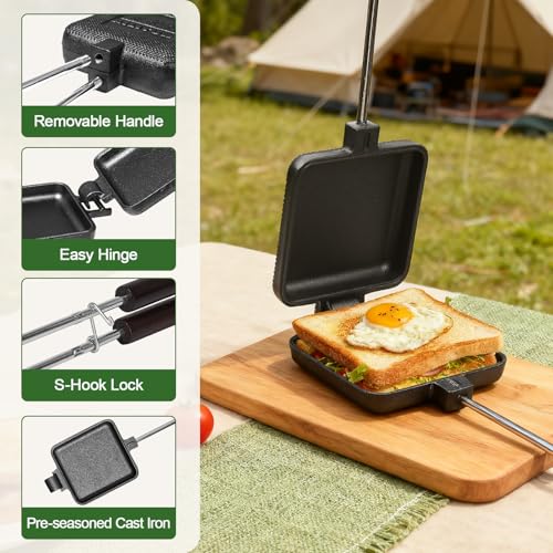 AILITOR Mountain Pie Maker Cast Iron Set of 2 - Pie Irons for Camping with Storage Bag, Campfire Sandwich Maker Cast Iron - style: 2-Pack + Bag