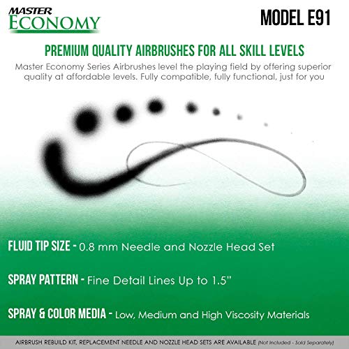 Master Airbrush E91 Airbrush Set Single-Action External Mix Siphon Feed