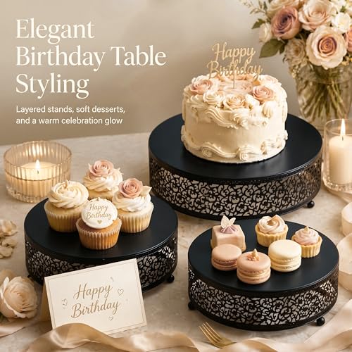 3Pcs Metal Food Risers, Buffet Table Display Stand - color: Matte black, size: 3P-Round(8IN to 12 IN)