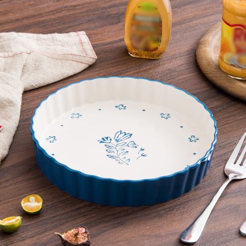 Wisenvoy Pie Pan Tart Pan Quiche Ceramic Pie Dish Pie Plate Tart Pans 9 inch Deep Dish Pie Pan Quiche Pan - color: Blue