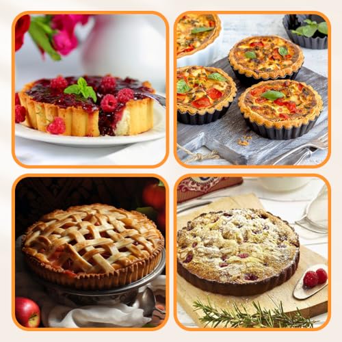 8inch Tart Pan Non-Stick Carbon Steel Quiche Pan Removable Bottom