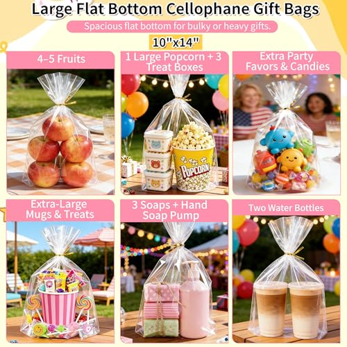 Large Clear Gift Bags 10x14 Inch, 100 Pack Gusseted Cellophane Bags - color: 10x14 Inch-100 Pcs