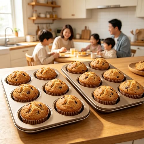 Non-Stick Gold Jumbo Muffin Pans, 6-Cup Set of 2 - color: Gold