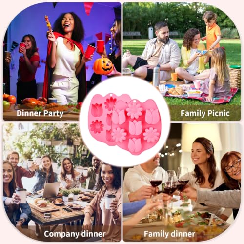 2 Pack Flower Silicone Mold – Tulip & Sunflower Shapes, Food Grade Non-Stick Chocolate Molds for Gummy, Candy, Jelly, Ice Cubes & Baking – BPA-Free, Oven/Freezer/Dishwasher Safe - color: Pink