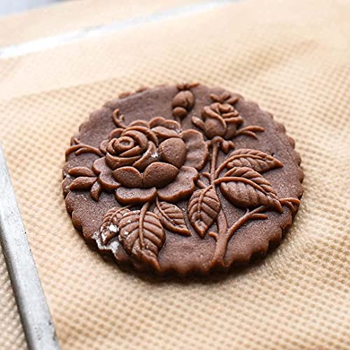 Carved Wooden Gingerbread Cookie Mold,3D Wooden Baking Mold Cookie Biscuit Press Stamp Molds,Cookie Cutter,Cookie Stamp,DIY Biscuit Stamp Mould for Halloween Thanksgiving Christmas(Provance Rose) - color: Provance Rose