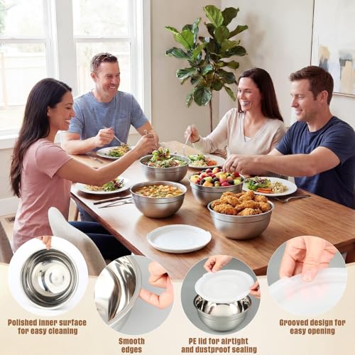 Geetery 6 Pack Stainless Steel Mixing Bowls with Airtight Lids 3qt Metal Mixing Bowl Thicker Stainless Steel Salad Bowls for Food Prep, Baking, Storage, Cooking, Serving Dishwasher Safe (White Lid) - color: White Lid