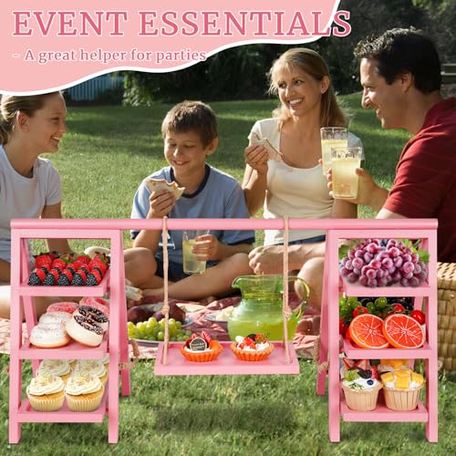 Flenpptly Wooden Cupcake Stand, 3 Tier Cupcake Display Stand, Pink - color: Pink