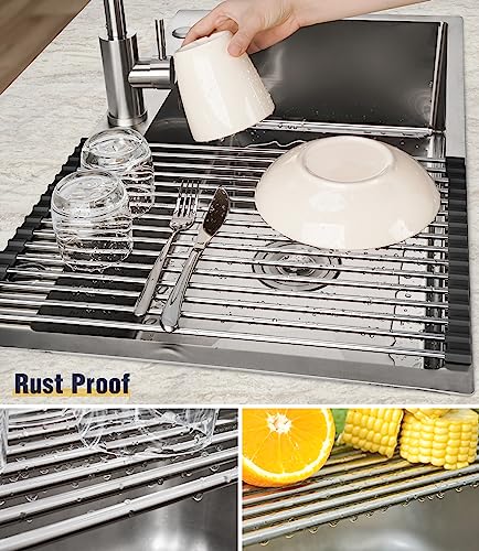 Tomorotec Roll Up Dish Drying Rack Over Sink, 304 Steel, 17.7x12.5, Black - color: Black, size: 17.7 x 12.5 in